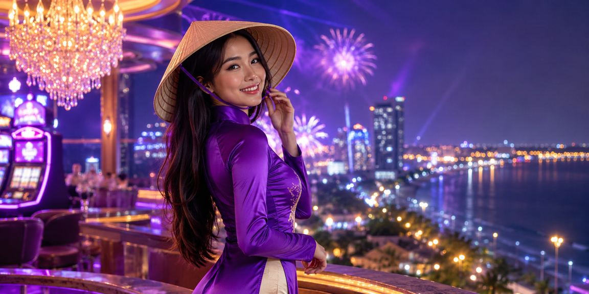 Người chơi tại Vũng Tàu trải nghiệm slot game với nón lá truyền thống Việt Nam